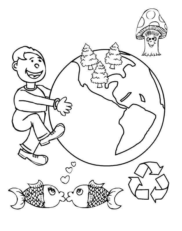 A boy cares about the planet coloring page
